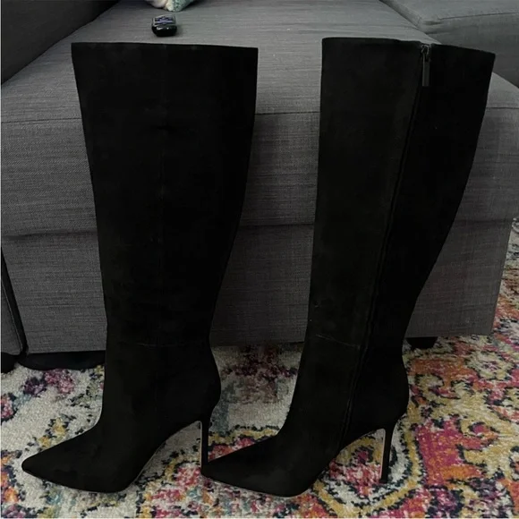VERONICA BEARD Lisa Tall Black Pointed Toe Leather Boots Knee High New 7.5 - Picture 7 of 9